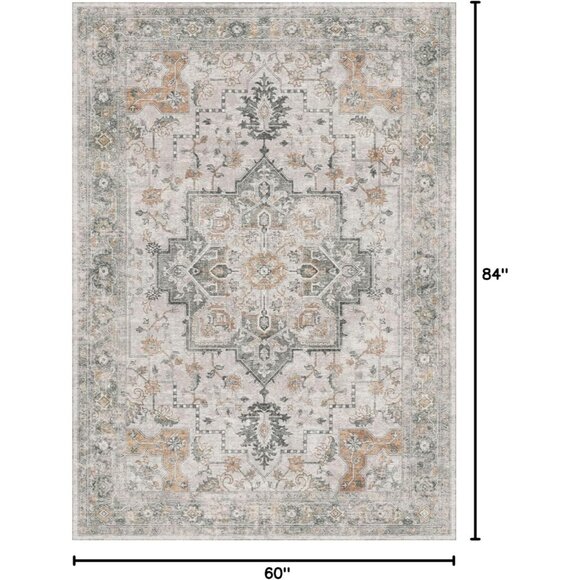 New 5x7 Area Rug, Washable Non-Slip Vintage Chenille Carpet for Living Room - Picture 2 of 10